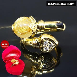 Inspire Jewelry (NN) ,แหวนหางช้าง ประดับด้วยเพชรสวิส หินไหมทองแท้ ตัวเรือนหุ้มทอง 24K ปรับขนาดได้ พร้อมกล่องกำมะหยี่