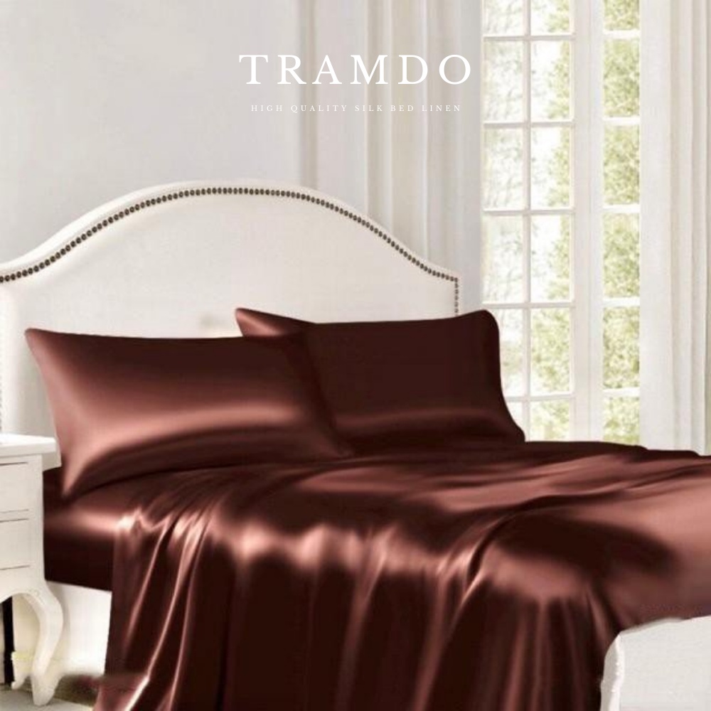 TRADO BEDDING Premium Silk BEDDING Set สีน้ําตาลช็อคโกแลต