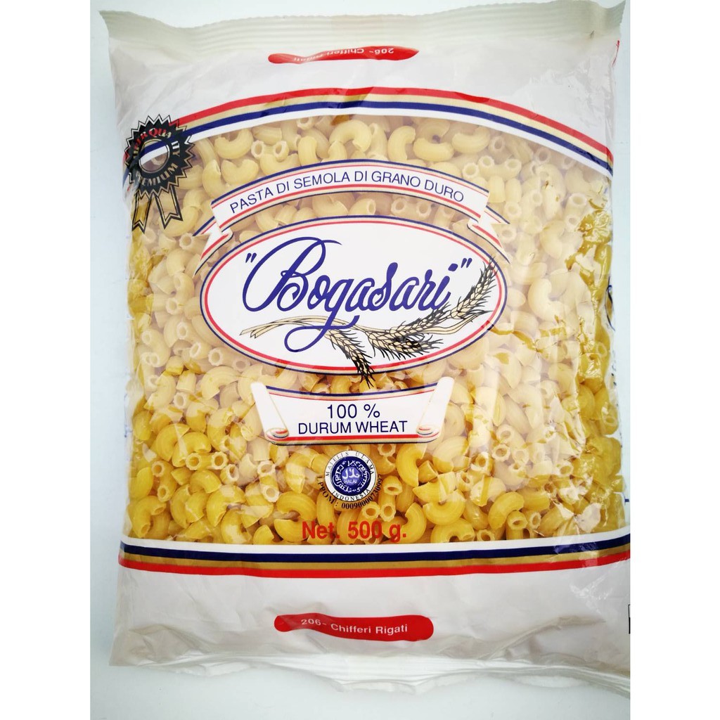 มักกะโรนี เส้นพาสต้าแบบข้องอ ขายส่ง ขนาด 500 กรัม ผลิตจากแป้งสาลีดูรั่ม "Bogasari"