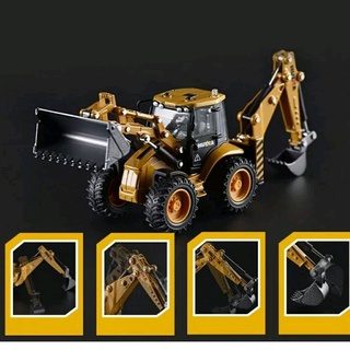 โมเดลรถเหล็ก BACKHOE LOADER ตักดิน+รถไถดิน เหล็กทั้งคัน Huina Scale 1:50  เหมือนของจริง ของเล่นเพื่อการสะสม