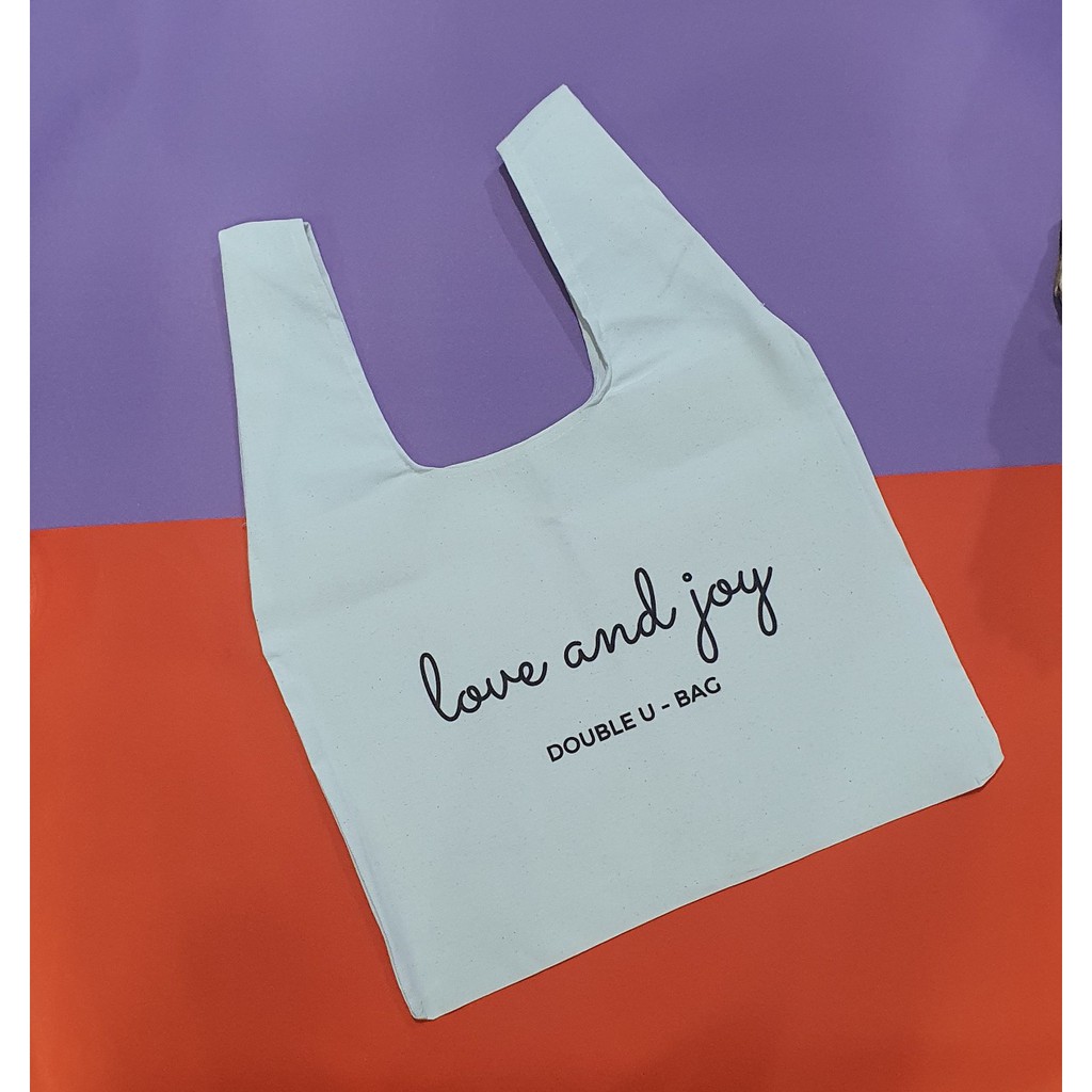 ถุงผ้าดิบหนา ขนาดกระทัดรัด ทรงถุงพลาสติก HOBO BAG รุ่น LOVE AND JOY - DOUBLE U BAG - รูปที่ 2