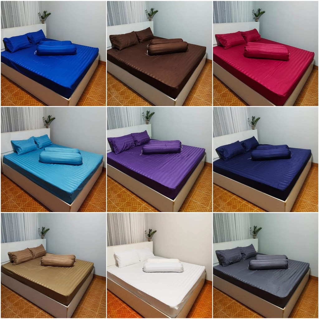 Ai Zhuo ผ้าปูที่นอน ลายริ้ว เกรดโรงแรม มีขนาด 3.5 / 5 / 6 ฟุต เนื้อผ้านิ่ม สีไม่ตก ผ้าไม่ร้อน ไม่ติด