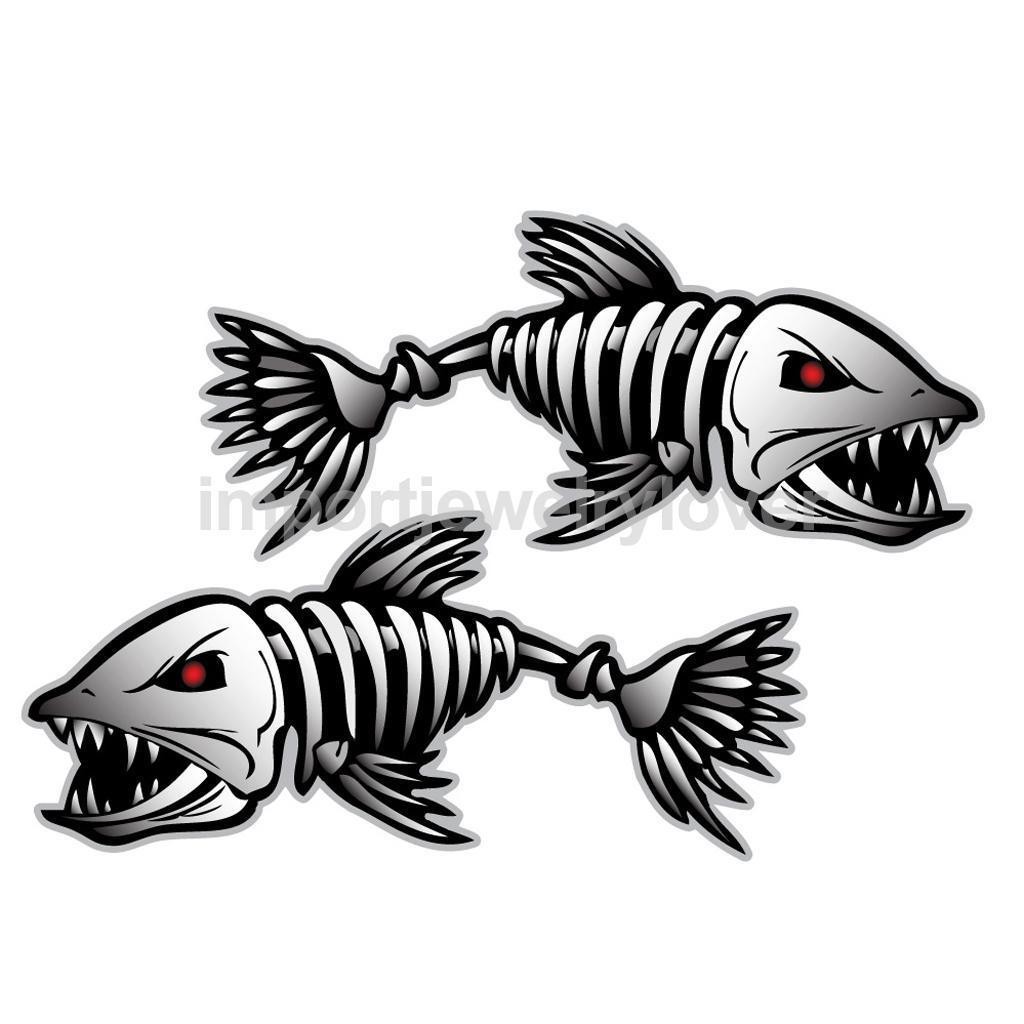 2Pcs Skeleton Fish Bones Boat Canoe Kayak Decals Fishing Graphics Stickers