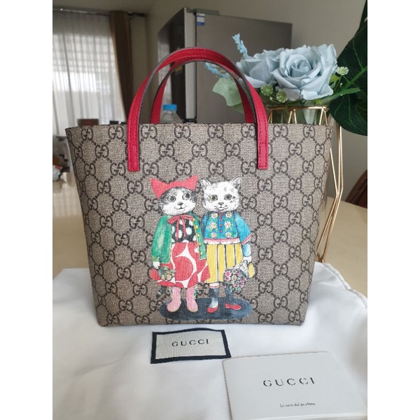 gucci tote kid ลายแมวคู่ หายากมากแม่ แท้100%