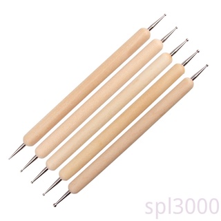 เครื่องมือปากกาไม้ Stylus Dotting Sculpting ตกแต่งเล็บ 5 ชิ้น / ชุด