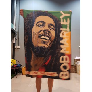 ผ้าตกแต่งผนัง ผ้าธง ลายสายเขียว BOB MARLEY freedom