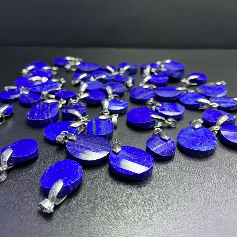 1.5-2.5cm จี้หินลาพิส ลาซูรี เจียรทรงกลมแบน (Lapis Lazuli Flat Round Faceted Pendant) Premium Grade 