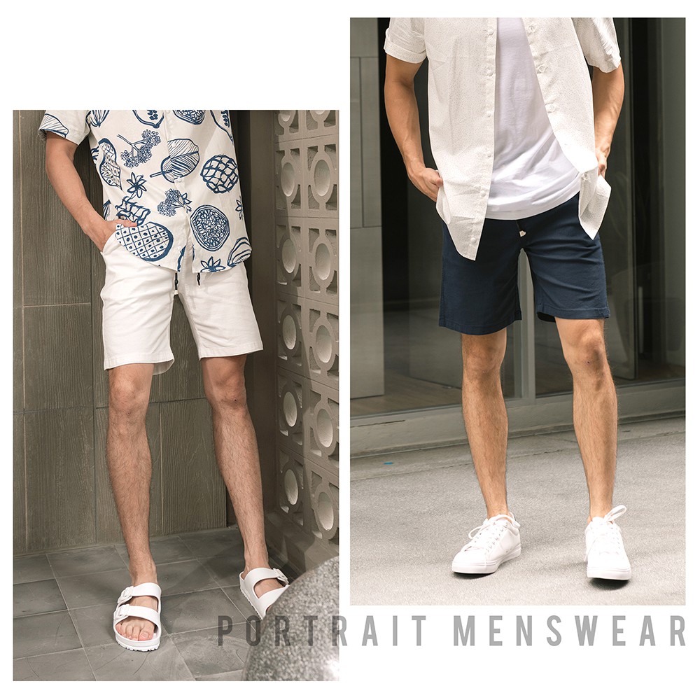 กางเกงขาสั้น ขาสั้นลินิน ขาสั้นผ้ายืด ขาสั้นผู้ชาย ขาสั้นทะเล ขาสั้นชายหาด - รูปที่ 3