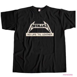 T-shirt เสื้อยืดหนัง พิมพ์ลาย Metallica No Life Til Leather Band Rock สําหรับผู้ชาย S-5XL