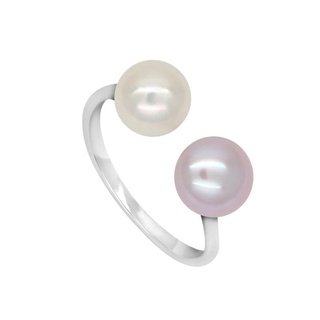 A.CEMI Double Pearl Ring แหวนมุกแท้ แหวนเงินแท้ ชุบทอง 18K โรสโกลว์