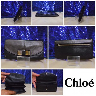 👝: CHLOE Bow Black Leather Long Wallet แท้💯%