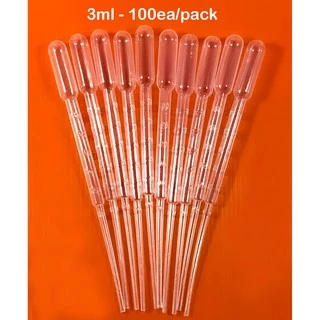 100 ชิ้น/ถุง หลอดหยดสาร/สี ดรอปเปอร์ พลาสติก Plastic Dropper Pasteur Pipette ขนาด 1ml, 2ml, 3ml, 5ml