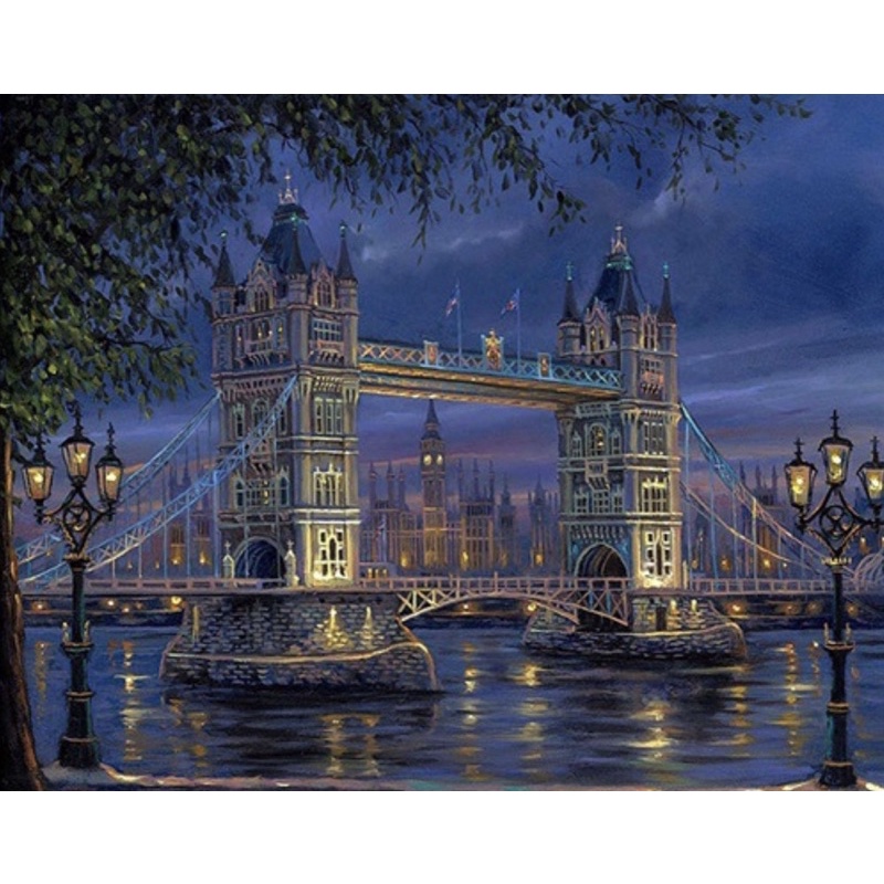 (สีหลอด/สีกระปุก) DIY Paint by numbers ภาพระบายสีตามตัวเลข London Bridge ไม่มีเฟรม