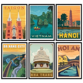 โปสเตอร์ผ้าใบ พิมพ์ลายเวียดนาม Halong Bay Hanoi Hoian Da Nang สไตล์โมเดิร์น สําหรับตกแต่งบ้าน