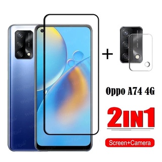 ฟิล์มกันกระแทก ได้แป็นชุด 2in1 OPPO A74 4G 5G ฟิล์มเลนส์กล้อง+ฟิล์มกระจกเต็มจอขอบดำ ฟิล์มกระจกกันรอย หน้าจอ ส่งจากไทย