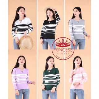 🛒เสื้อไหมพรมผู้หญิง แต่งคอหยัก ห้อยคอมุก (เอาออกได้นะคะ) ทอลายทูโทน ปลายแขนแต่งหยัก เนื้อดีมากค่ะ