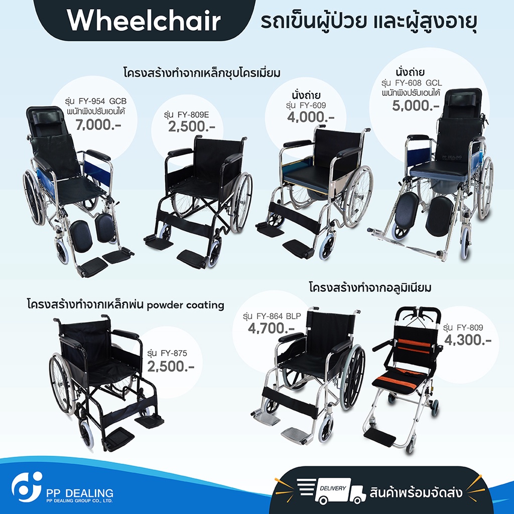 รถเข็นผู้ป่วย รถเข็นผู้สูงอายุ รถเข็นวีลแชร์ สามารถพับได้ Wheelchair สามารถปรับนอนได้ รับประกัน 1 ปี