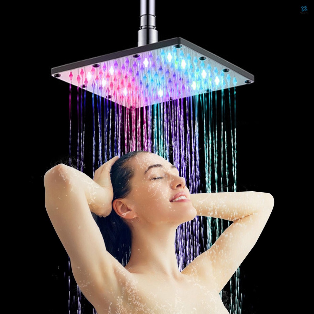 Elife 8 inch LED Rainfall Shower Head Square Shower Head Colorful ...