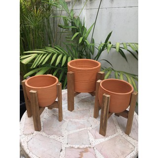 Garden Home กระถางต้นไม้พร้อมขาไม้สักแท้ ไม้สัก กระถางดินเผา