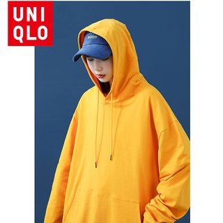 Uniqlo เสื้อกันหนาวลําลอง แขนยาว มีฮู้ด เนื้อผ้าฝ้าย ทรงหลวม สําหรับผู้หญิง