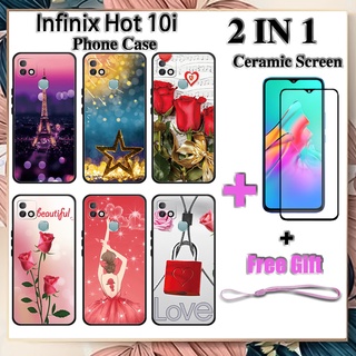 2 IN 1 เคสโทรศัพท์ Infinix Hot 10i พร้อมกระจกนิรภัยกันรอยหน้าจอเซรามิค ฟิล์มโค้ง โรแมนติก