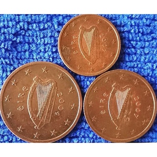 ​เหรียญ​ ไอ​แลนด์​ Ireland​ ชุด​ ยูโร​ 1,2,5​ Euro​ Cent, ใช้แล้ว, #​279E