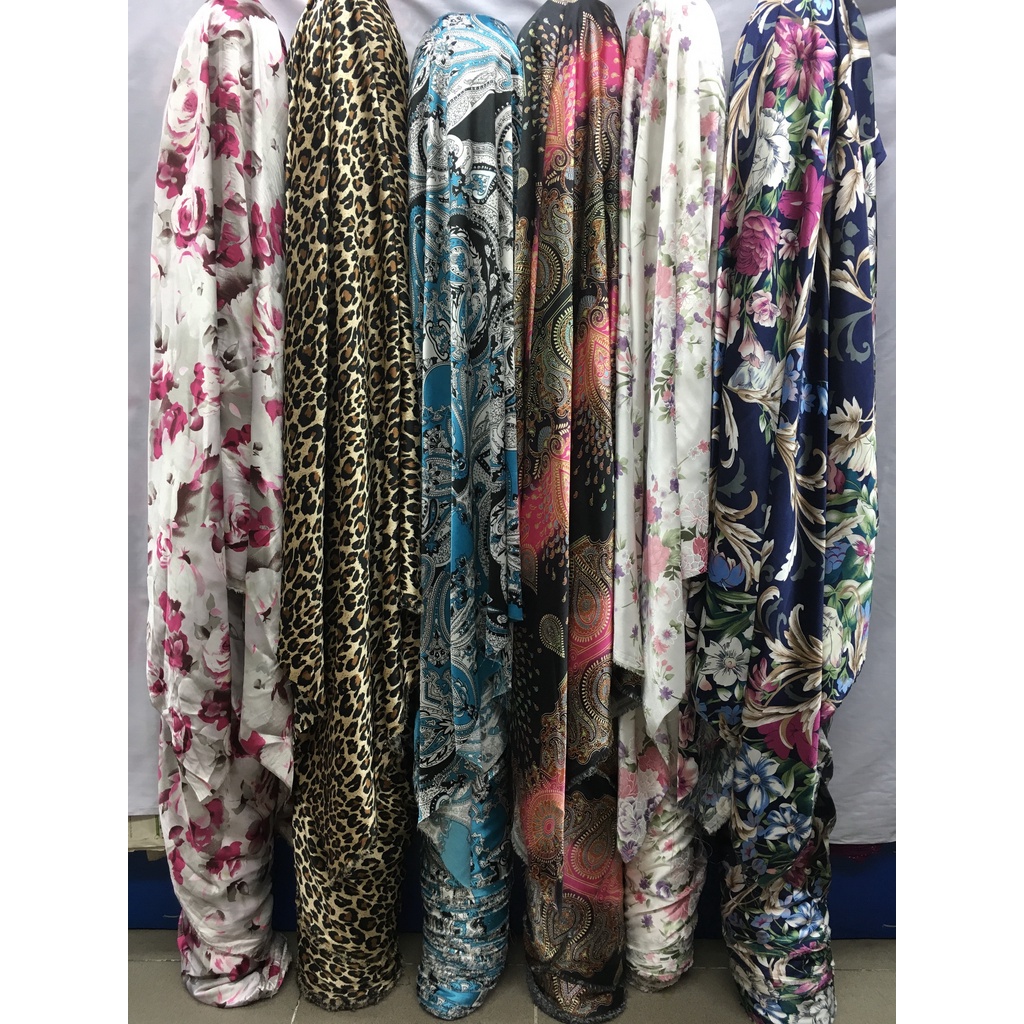 ผ้าซาติน ลายดอก กว้าง1.20เมตร ตัดเสื้อ ตัดชุด ตกแต่ง, Flower-printed Satin, 1.20 m. wide, For clothe