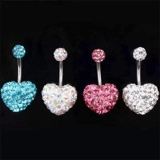 MELEN Heart Belly Bar Dangly Bar ปุ่ม Multi Crystal Body Piercing