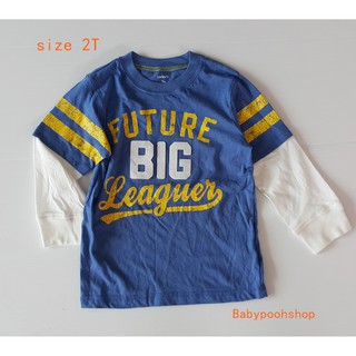 Carters : เสื้อยืดแขนยาวตัดต่อแขน สีน้ำเงิน size : 2T