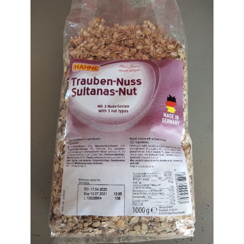 Hahne Raisin Nut Muesli มูสลีผสมลูดเกดและถั่ว1kg