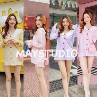 MAYSTUDIO เขิ้ตตัวยาว คอบัวแต่งระบาย