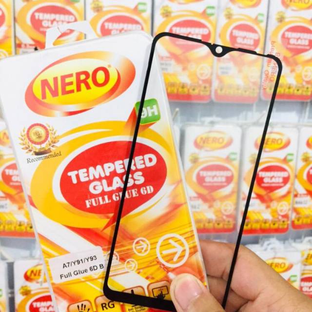 กระจกนิรภัยกาวเต็ม 6D Vivo Y91 Y93 Y91C Y1S Screen Guard Nero Full Cover 9H - สีดํา