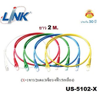 ราคาLAN (สายแลน) LINK รุ่น (US-5102LZ-X) ยาว2 เมตร CAT6 RJ45 TO RJ45 PATCH CORD(UTP) บรรจุ 1 สาย/ถุง - รับประกัน30 ปี