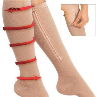 JLNM_Mens Womens Open Toe Knee High Anti-Fatigue Zip Leg Compression Support Socks