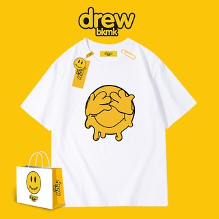 เสื้อยืดแขนสั้นพิมพ์ลาย Drew Star With Same Smiley Face สไตล์ยุโรปและอเมริกาสําหรับผู้หญิงสีขาว