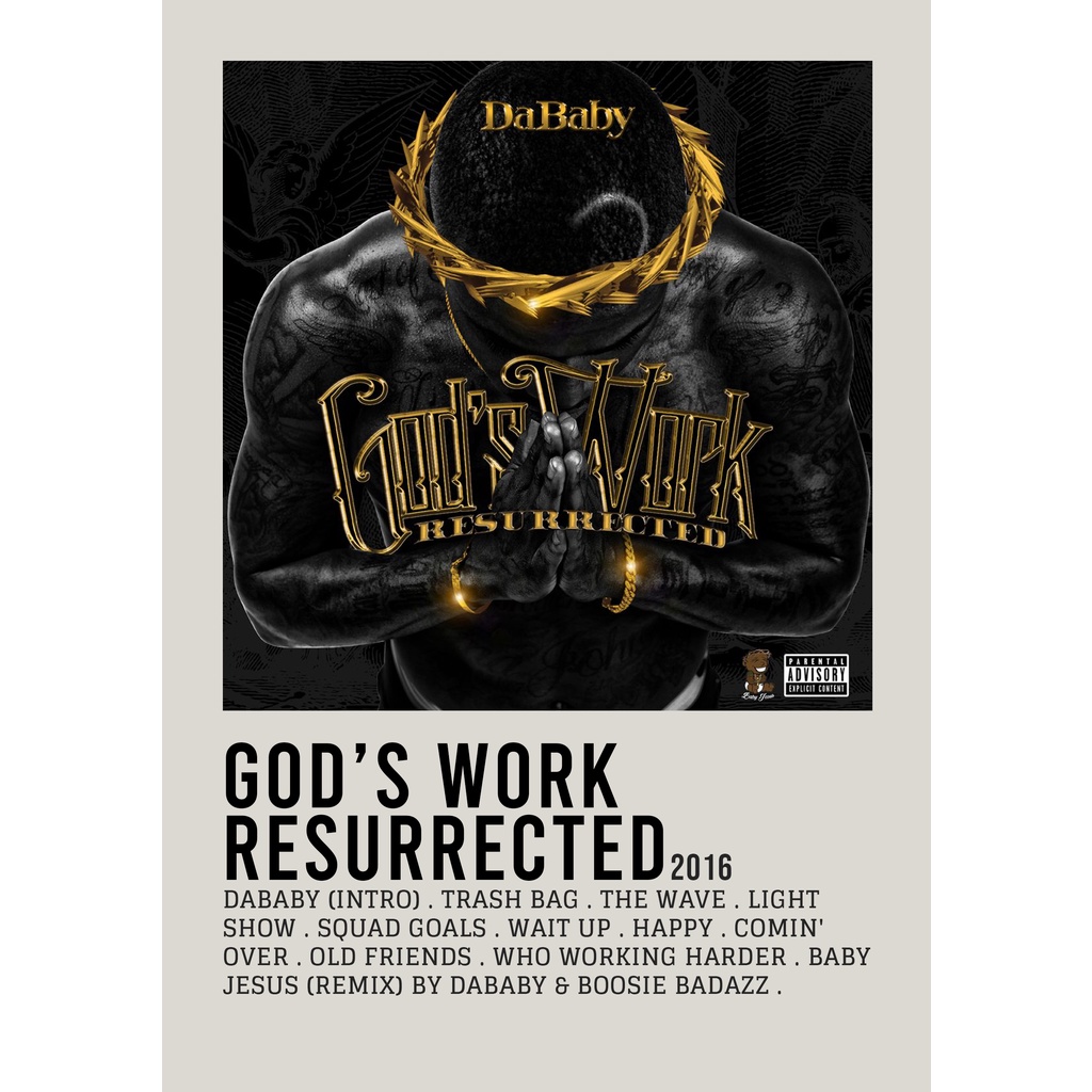 ฝาครอบโปสเตอร์อัลบั้ม Gods Work Resurrected โดย DaBaby สําหรับห้อง/บาร์เบอร์ยิม