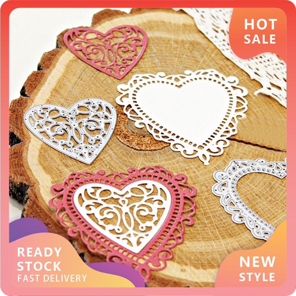 eydm 2Pcs Lace Heart Metal Cutting Dies DIY Scrapbooking Paper Card Album Crafts Mold