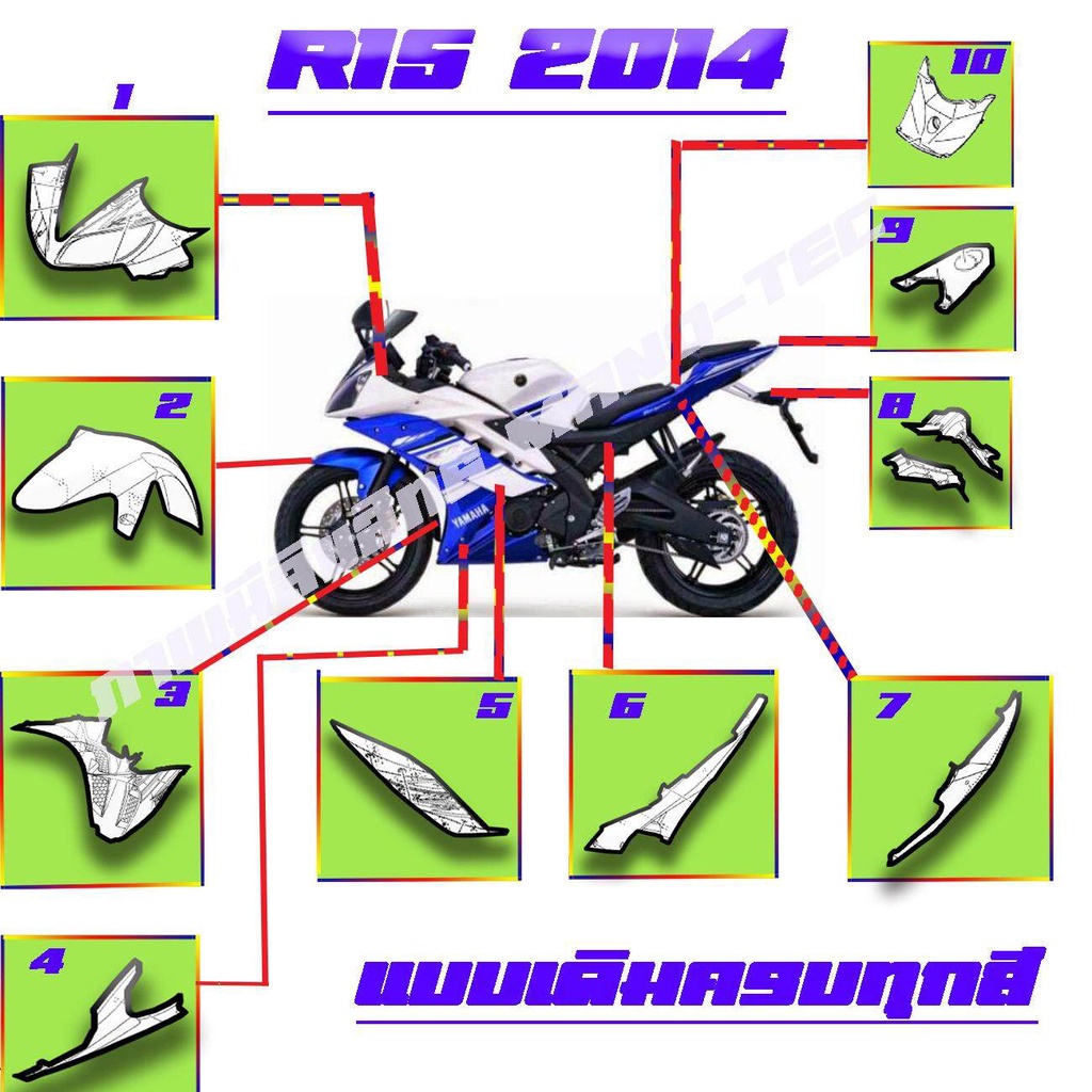 ชุดสี Yamaha R15 ปี 2014 ตัวแรก ( แท้ทุกชิ้น ) ลูกค้าระบุสีทางแชทได้เลยค่า แฟริ่งแท้R15 แฟริ่งr15 เป