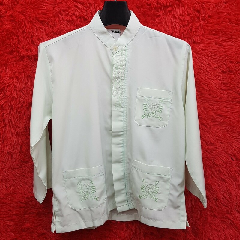 เสื้อกูรงเด็กโต แขนยาวปักลาย คอจีน มีกระเป๋าอเนกประสงค์ 3 ใบ สุภาพเรียบร้อย รุ่น SHC25