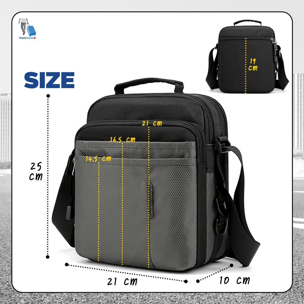 TravelGear24 กระเป๋าสะพายข้าง สะพายพาดลำตัว 6 ช่องซิป ผู้ชาย ผ้ากันน้ำ Travel Waist Shoulder Fashion - A0185