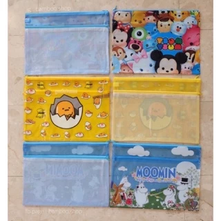 แฟ้มพลาสติก sanrio , disney และลายการ์ตูน ใส่เอกสาร 2 ช่องซิป ขนาด B4 (ใส่เอกสารขนาด A4 ได้)