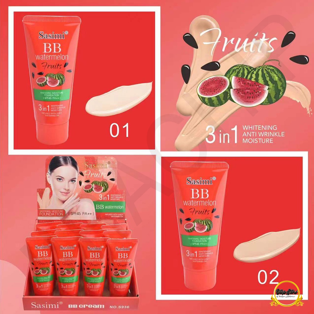 S936 ครีมแตงโม Sasimi Watermelon BB SPF45 PA++ครีมแตงโมแบบหลอดบีบ เกลี่ยง่ายกลิ่นหอม ครีมรองพื้นพร 3