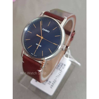 นาฬิกา Casio รุ่น MTP-E171L-2E นาฬิกาผู้ชายสายหนังแท้ สีน้ำตาล หน้าปัดน้ำเงิน สไตล์เรียบหรู -ของแท้ 100% รับประกัน 1ปี