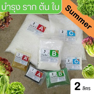 ปุ๋ย ABC Hydroponics Summer สำหรับผักไฮโดรโปนิกส์ ชุดทนร้อน ชนิดแห้ง ชุด 2 ลิตร ( A 2L ,B 2L และ C 2L) สูตรทานใบ