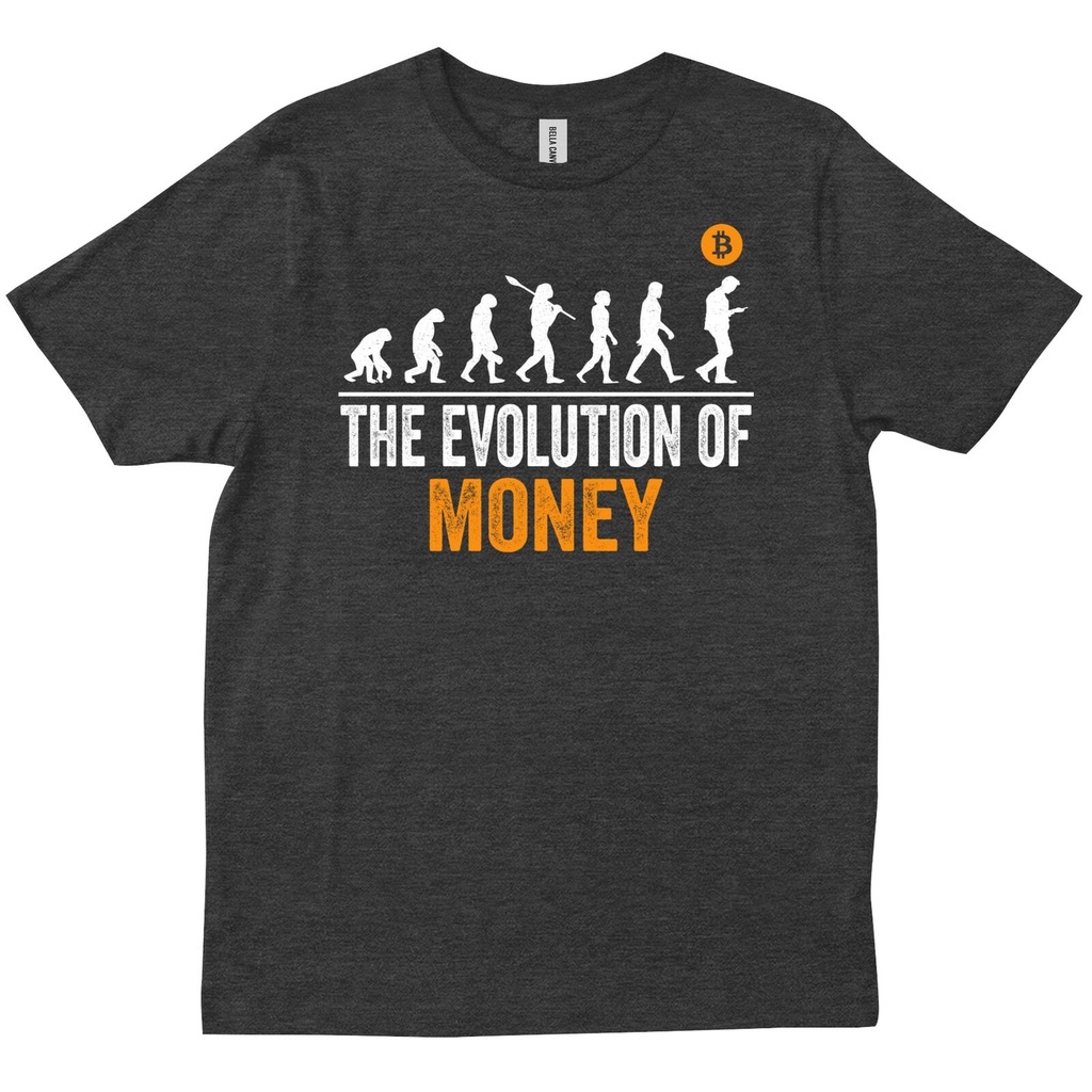 คอลูกเรือพร้อมส่ง เสื้อยืดแขนสั้น ผ้าฝ้าย 100% พิมพ์ลาย Bitcoin The Evolution Of Money Bitcoin หลากส