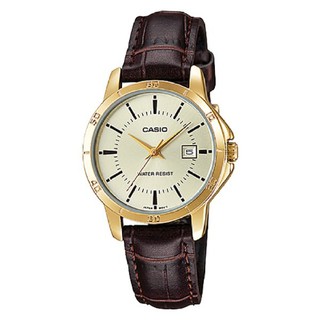 Casio นาฬิกาข้อมือผู้หญิง สายหนัง สีน้ำตาล รุ่น LTP-V004GL-9A (
Gold )