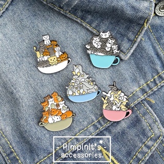 🇹🇭 พร้อมส่ง : เข็มกลัดเซ็ทสัตว์ต่างๆในถ้วย | Animals In Cup Enamel Brooch Pin Set.