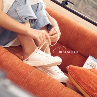 (KEEP6O ลดสูงสุด 65.- เมื่อช้อปขั้นต่ำ 500.-) KEEP WHITE SNEAKER : รองเท้าผ้าใบเปิดส้นสีขาว