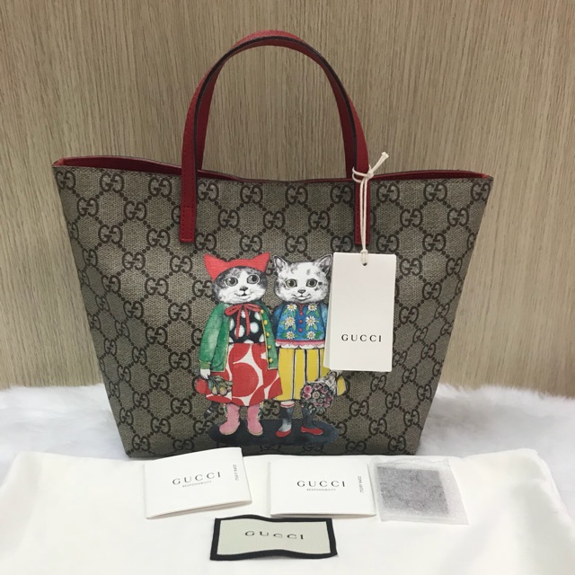 Gucci tote kid ลายแมวคู่ มือสอง สภาพดี อุปกรณ์ครบ ถุงผ้า การ์ด หนังตัวอย่าง