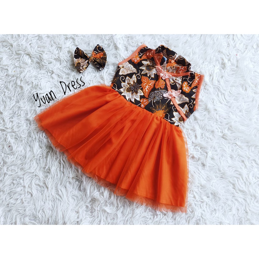 YUAN CHILDRENS DRESS / CHILDRENS เสื้อผ้าปีใหม่ / ชุดเด็กผู้หญิง / ชุด YUAN ORANGE COLOR 6-8 ปี (พร้